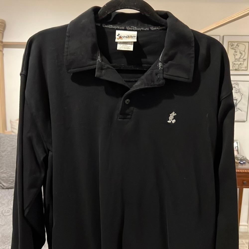 Walt Disney World Mens Black Mickey Mouse Long Sleeve Collared Shirt Size Large